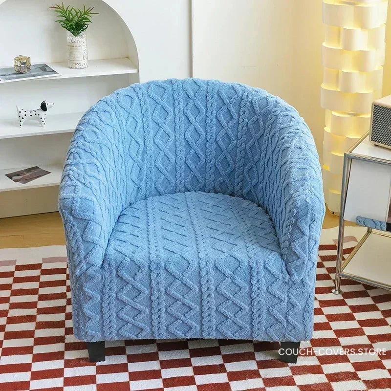 Knitted club chair slipcover Blue