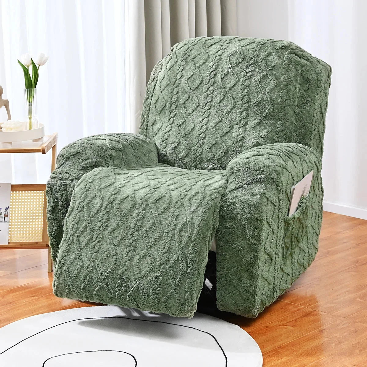 Knitted recliner chair cover Green