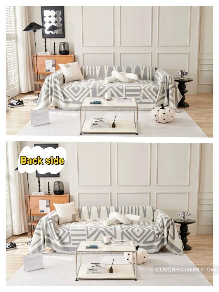 Reversible Chenille Couch Cover Gray / 180*150cm