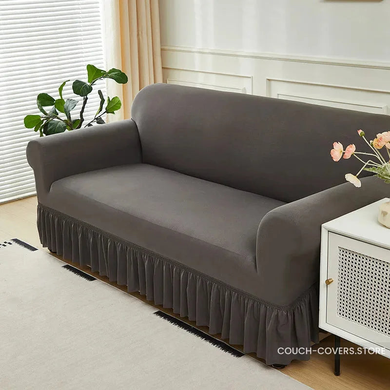 Solid Color Couch Cover With Skirt 1 seat (35-55’’ | 90-140cm) / Dark gray