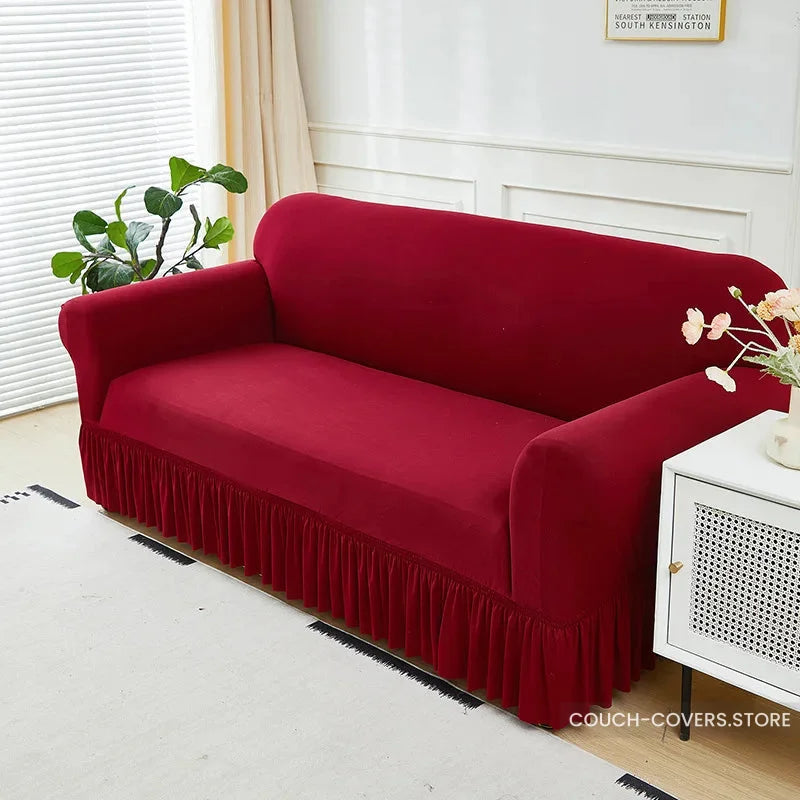 Solid Color Couch Cover With Skirt 1 seat (35-55’’ | 90-140cm) / Red wine