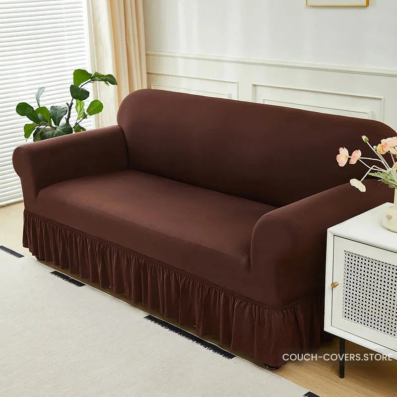 Solid Color Couch Cover With Skirt 1 seat (35-55’’ | 90-140cm) / Brown